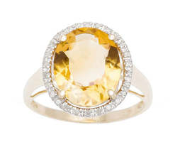 10k Yellow Gold 3.80ct Oval Citrine and Diamond Halo Ring - £149.50 GBP