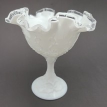 Fenton Silver Crest Spanish Lace White Milk Glass Compote Candy Dish Vintage - £44.44 GBP