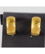 Trifari TM Gold Tone metal Trifari signed Wide Hoop Clip On Earrings - $33.57