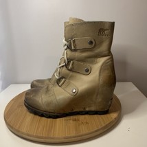 Sorel Joan of Arctic Womens Size 7 Boots Tan Leather Hidden Heel Ankle NL2132 - £47.87 GBP