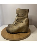 Sorel Joan of Arctic Womens Size 7 Boots Tan Leather Hidden Heel Ankle N... - £46.43 GBP