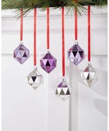 Holiday Lane Royal Holiday Set of 6 Glass Diamond Drop Ornaments C210399 - £23.75 GBP