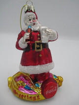 Coca-Cola Kurt S Adler Handcrafted Glass Christmas Ornament Santa with T... - $15.59