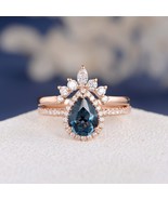 2.20Ct Pear Cut Blue Topaz Halo Engagement Bridal Ring Set 14k Rose Gold... - $149.53 CAD