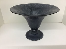 1960s Art Deco Tiffin Black Satin Glass Footed Rolled Edge Compote Vase Opaque - £30.99 GBP