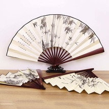 10 Inch Imitation Mahogany Bamboo And Silk Fabric Folding Fan - $6.23 CAD