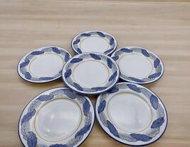 Set of 6 Jilly Walsh for Mariposa Salad Plates 8" Leaf w/ Blue Trim -Mad... - $74.20