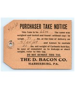 1929 D. Bacon Co Bottle Tube Tag - $38.01 CAD