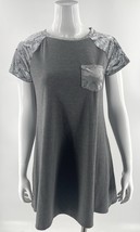 Wallflowers Tee Shirt Dress Size Medium Silver Gray Velour Sleeve Pocket - $24.75