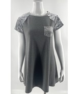 Wallflowers Tee Shirt Dress Size Medium Silver Gray Velour Sleeve Pocket - $34.76 CAD