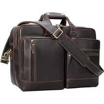Leather Briefcase For Men Expandable Vintage 17 Inch Laptop Messenger Bag Crossb - £176.70 GBP