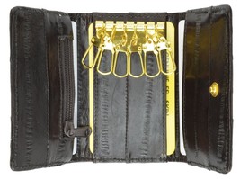 Genuine Eel Skin Key Holder Brown Wallet With Snap Button Closure E312 Keyholder - £16.42 GBP