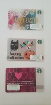Happy Trio lot of Starbucks Cards - Halloween 6141, Valentines 6094, Eas... - $9.50
