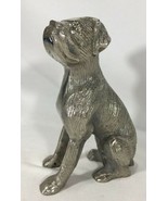 Silver Tone Metal Boxer Dog Figure, Metallic Shiny Table Art Decor INDIA - $24.75
