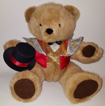 VTG Dakin Brown Teddy Bear Plush 15&quot; Jointed 1991 Magician Hat Red Ringmaster - £23.32 GBP