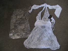 NWT Fredrick&#39;s Hollywood White Bride Babydoll Mesh Satin w Panties Lingerie Sz S - £15.14 GBP