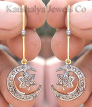 Victorian 1.04ct Rose Cut Diamond Beautiful Pretty Wedding Moon Star Earrings - £412.93 GBP