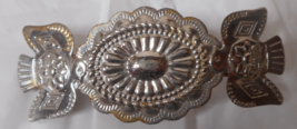 Barrette Stamped Metal Silver Tone Thunderbird Concho Style Embossed Made Korea - £17.16 GBP