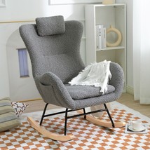 Rocking Chair with Rubber Leg and Cashmere Fabric - Gray - £167.31 GBP