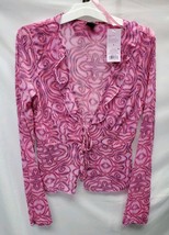 NEW Wild Fable Women's Small Bell Long Sleeve Tie-Front Top Pink Sheer Blouse image 3