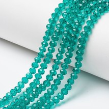 40 Teal Rondelle Beads Glass Crystal Faceted 6x4mm Jewelry Supplies Cyan - £3.15 GBP