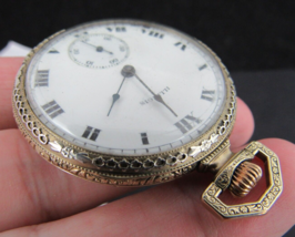 10k GOLD filled &amp; 17J Illinois Springfield pocket watch &quot;PILOT&quot; Wadswort... - £146.70 GBP