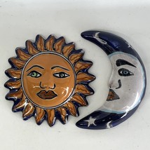 Talavera Sun Moon Face Hand Painted Celestial Folk Art Mexican Pottery Set 4&quot; - £39.28 GBP