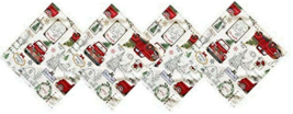 Red Farm Truck Fabric Holiday Napkins Christmas Farm Fresh Set of 4 Country - £14.96 GBP