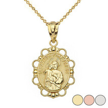 10k Solid Yellow Gold Saint Joseph Pray For Us Oval Pendant Necklace - £143.78 GBP+