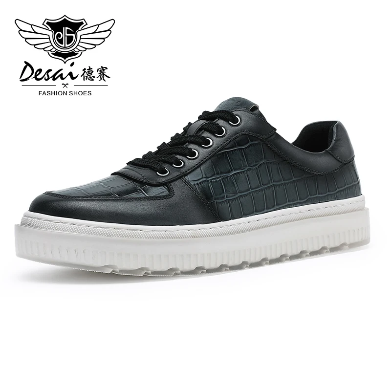 Luxury Brand Genuine Leather Casual Shoes Sneaker For Men Laces Up Breat... - £108.08 GBP