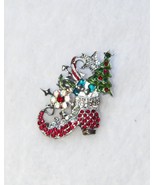Silver Rhinestone Christmas Elf Shoe Brooch Gift Candy Canes Tree - £8.71 GBP