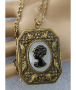 Antique Brass Locket Pendant Necklace Ornate Frame 1 7/8&quot; Left Facing Ca... - $94.98 CAD