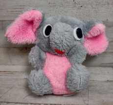 Vintage Felt Eye Mouth Small Elephant Plush Stuffed Animal Gray Pink 5&quot; - £4.96 GBP