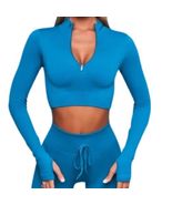 Long Sleeve Seamless Yoga Set Size S Blue - $17.98