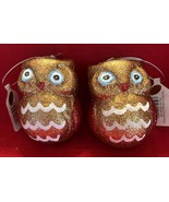 2 Kirklands Brown Glittered Owl Christmas Ornaments 3.5&quot; Tall w Tags - $14.84