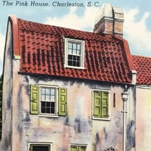 The Pink House Charleston Postcard Linen 1940s Vintage South Carolina Tavern - $12.95