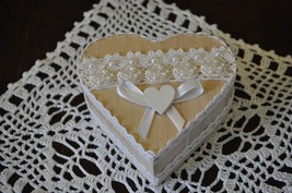 Wooden, closed HEART casket, box for wedding rings decorated in a rustic... - £21.31 GBP