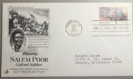 Honoring Salem Poor Gallant Soldier 1975 First Day Cover Stamp - $4.94