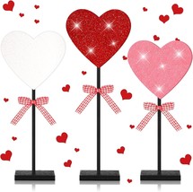 Geetery 3 Pcs Valentine&#39;s Day Heart Wooden Sign Tall Standing Heart Block Set - £20.16 GBP