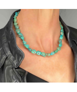 Natural Turquoise Necklace Untreated Turquoise Nugget Necklace Chain Beaded - $7,178.31 MXN