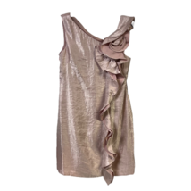 Maggy L Womens Sheath Dress Pink Metallic Ruffle Rosette Sleeveless Mini 4 New - £26.53 GBP