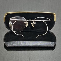 Vintage Rimless Eyeglasses Silver Antique Bridge Drill Mount Glasses + Case - £65.96 GBP