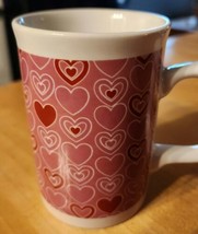 Ceramic Just For You Mini Coffee Mug Red &amp; White Hearts Valentines Day 8oz. - £4.66 GBP