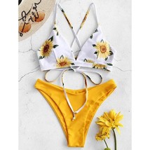 flower Printed Bikini Set  Swimwear Women 2022 Mujer Push Up Padded Biquini Bath - £85.05 GBP