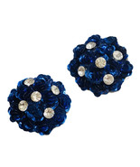 VINTAGE Large BLUE SEQUENCE &amp; SEED BEAD  EARRINGS - £15.73 GBP