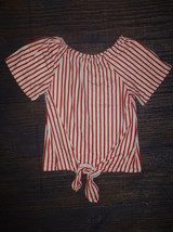 NEW Boutique Girls Red Striped Short Sleeve Tie Shirt Size 7-8 4th of July - £7.14 GBP