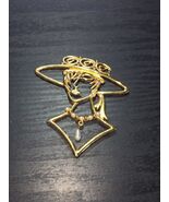 Vintage JJ Jonette Lady In Hat Gold Tone Faux Pearls Pin brooch READ - $247.93 MXN