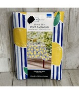 Mainstays Vinyl/PEVA Tablecloth 60” x 84” Rectangle Blue Stripe w/ LEMON... - $6.95