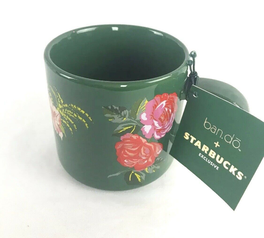 NEW Starbucks Holiday 2018 Ban.do Bando Ceramic Coffee Mug Green Floral 12oz - $23.75