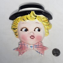 Vintage Lefton Mr. Cutie Pie Blonde Boy Wall Pocket Hat Bow Tie 5.5&quot; x 6&quot; Japan - £43.82 GBP
